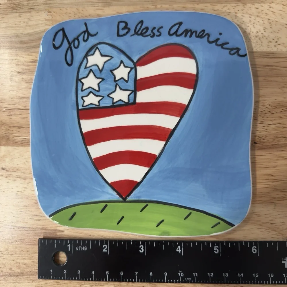 Sandra Magsamen Silvestri Wall Plaque Heart Flag God Bless‎ America Patriotic